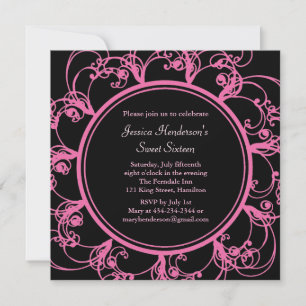 Fancy Floral Sweet Sixteen Invite (black)