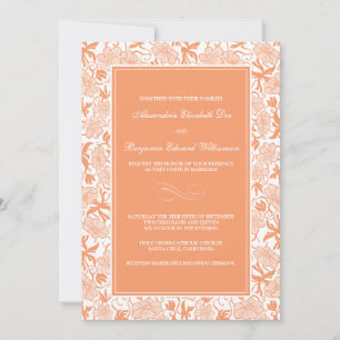 Fancy Floral Tangerine Wedding Invitation