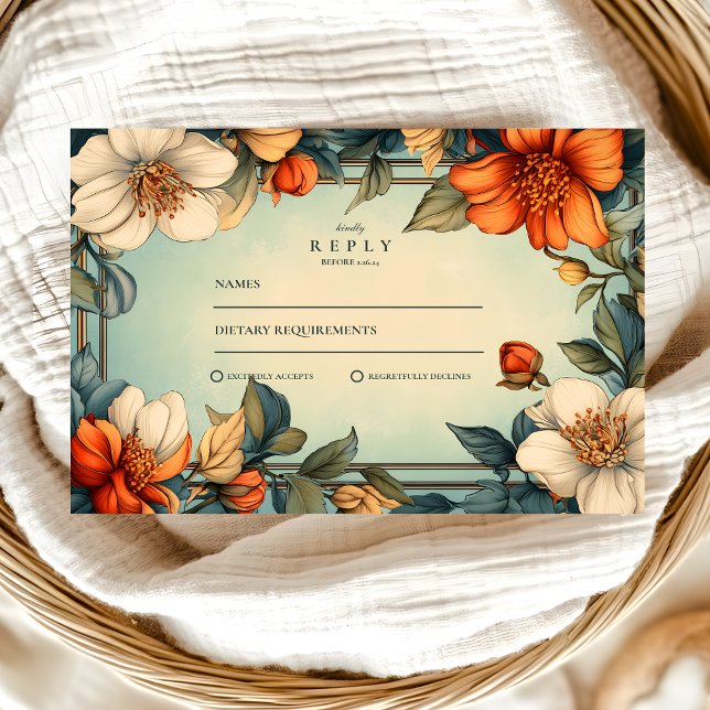 Fancy Floral Wedding Art Nouveau RSVP Card (Creator Uploaded)