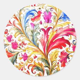 Fancy Florentine Design Watercolor Leaves Classic Round Sticker