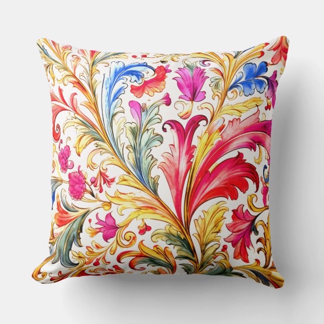 Fancy Florentine Design Watercolor Leaves Cushion (Front)
