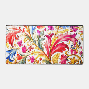 Fancy Florentine Design Watercolor Leaves Desk Mat