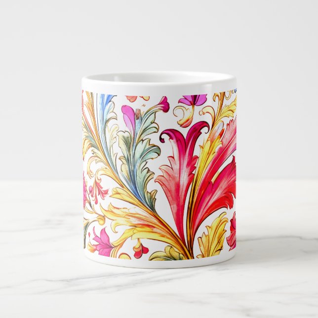 Fancy Florentine Design Watercolor Leaves Large Coffee Mug (Front)