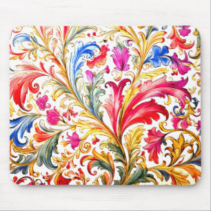 Fancy Florentine Design Watercolor Leaves Mouse Pad