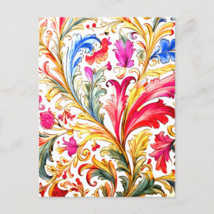 Fancy Florentine Design Watercolor Leaves Postcard