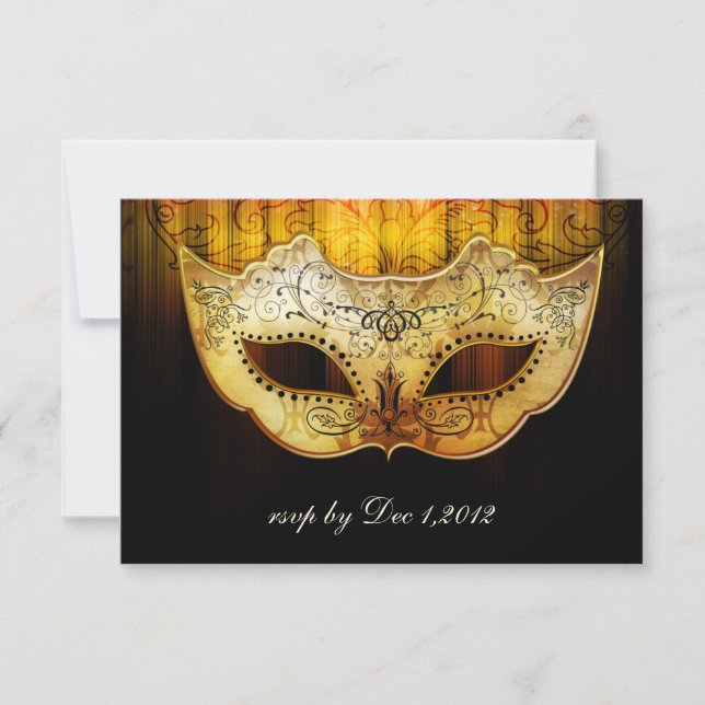 Fancy Flourish Gold Masquerade Wedding Invite (Front)