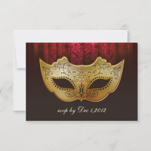 Fancy Flourish Gold Plum Masquerade Wedding Invite
