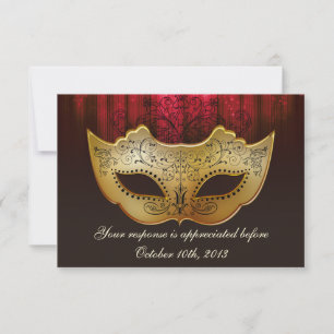 Fancy Flourish Gold Plum Masquerade Wedding Invite