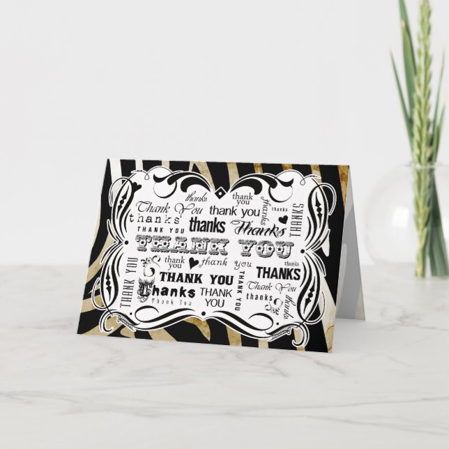 Fancy Flourishes and Zebra Chalkboard Text Thank Y You Card (Front)