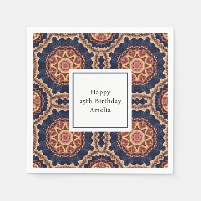 Fancy Flower and Star Shapes Pattern Birthday Napkin (Front)