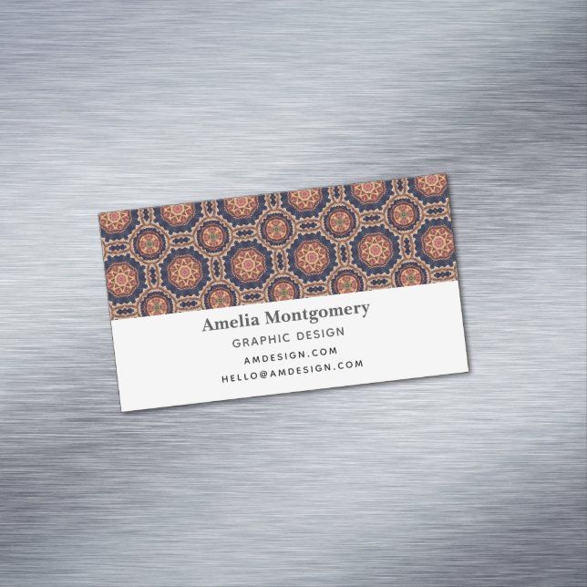 Fancy Flower and Star Shapes Pattern Magnetic Business Card (In Situ)
