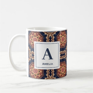 Fancy Flower and Star Shapes Pattern Monogram Coffee Mug
