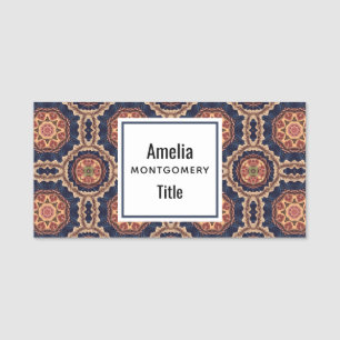 Fancy Flower and Star Shapes Pattern Name Tag
