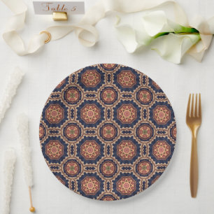 Fancy Flower and Star Shapes Pattern Paper Plate