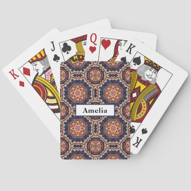 Fancy Flower and Star Shapes Pattern Playing Cards (Back)