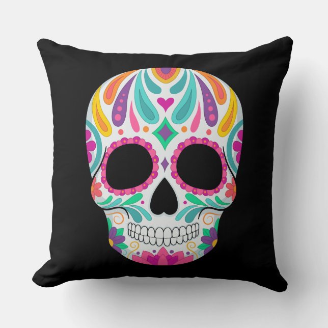 Fancy Flowered Sugar Skull Cushion (Front)