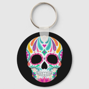 Fancy Flowered Sugar Skull Key Ring