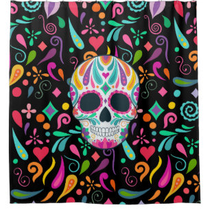 Fancy Flowered Sugar Skull Shower Curtain
