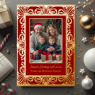 Fancy Foil Christmas Cards 2 Photos Holiday Red