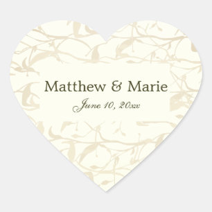Fancy Foliage Wedding Heart Sticker