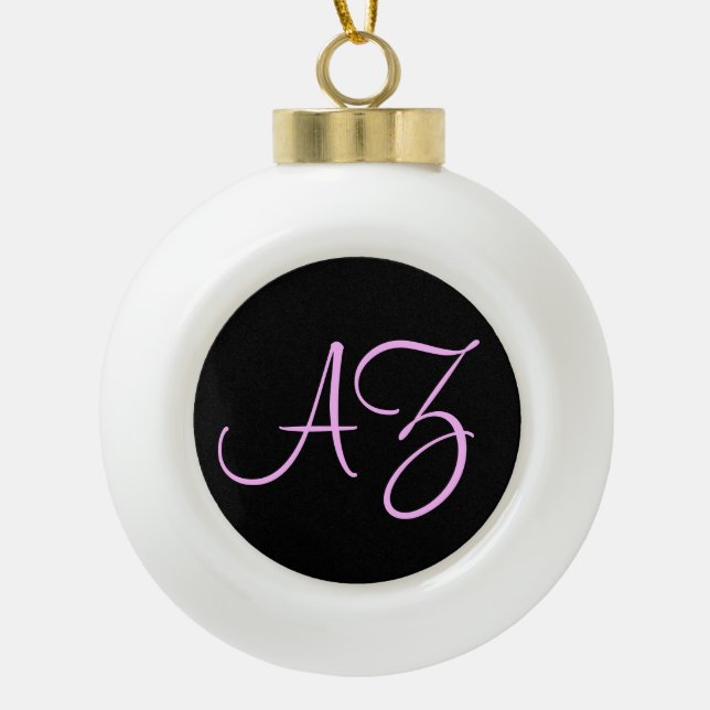 Fancy Font Black and Pink Ceramic Ball Christmas Ornament (Front)
