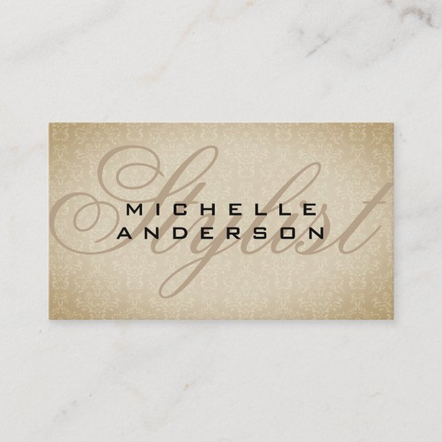 Fancy Font Damask Pattern Business Card (Front)