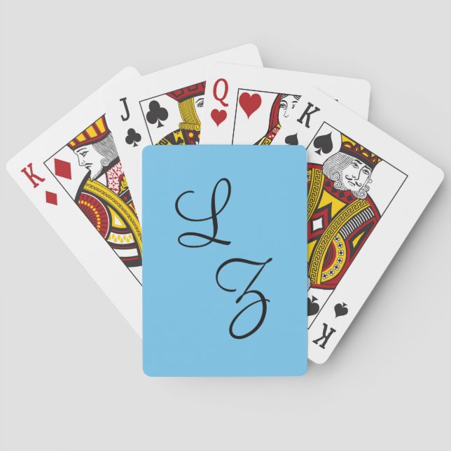 Fancy Font Light Blue and Black Playing Cards (Back)