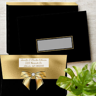 Fancy Formal Black & Gold with Bow Invitation Envelope