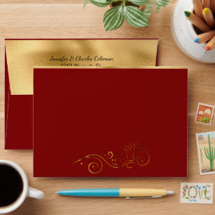 Fancy Formal Red & Gold Invitation Envelope