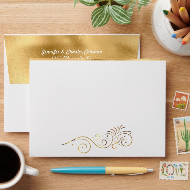 Fancy Formal White & Gold Invitation Envelope (Desk)