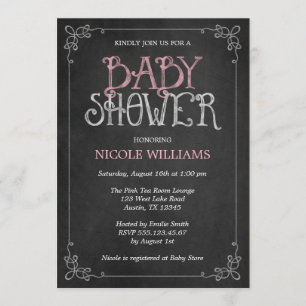 Fancy Frame Chalkboard Girl Baby Shower Invitation