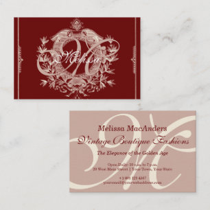Fancy French Monogram Burgundy Vintage Boutique Business Card