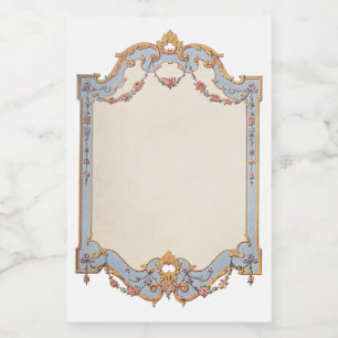 Fancy French Vintage Frame Blue Gold Scroll Rose   Food Label