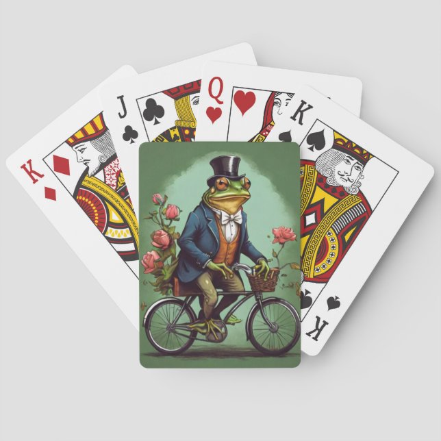 Fancy Frog on Bicycle - Quirky Design  Playing Cards (Back)