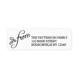 Fancy From Black and White Holly Holiday Return Address Label