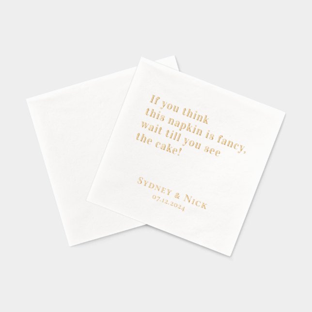 Fancy | Funny Personalised Wedding Gold Foil Napkins (Back)