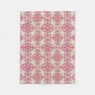 Fancy Girly Pink and Off White Damask Style Fleece Blanket