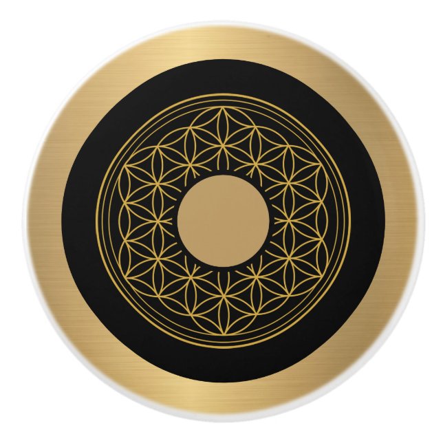 Fancy Gold and Black Ceramic Knob (Front)