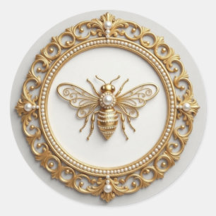 Fancy Gold and Pearl Bee Classic Round Sticker