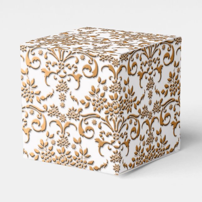Fancy Gold and White Floral Damask Favour Box (Front Side)