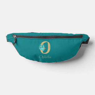 Fancy Gold & Aqua Floral Letter O Bum Bags