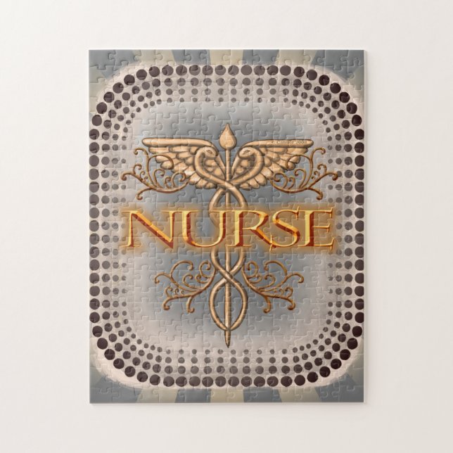 Fancy gold caduceus nurse  jigsaw puzzle (Vertical)