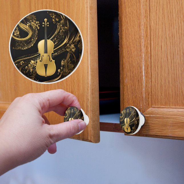 Fancy Gold Cello on Black Ceramic Knob (Creator Uploaded)