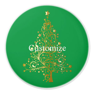 Fancy Gold Christmas Tree Thunder_Cove Ceramic Knob
