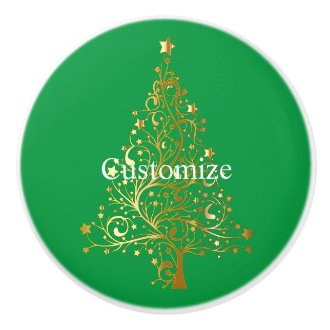 Fancy Gold Christmas Tree Thunder_Cove  Ceramic Knob (Front)