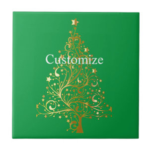 Fancy Gold Christmas Tree Thunder_Cove  Ceramic Tile