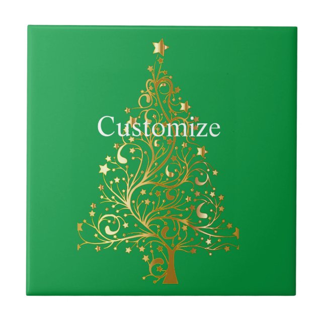 Fancy Gold Christmas Tree Thunder_Cove  Ceramic Tile (Front)