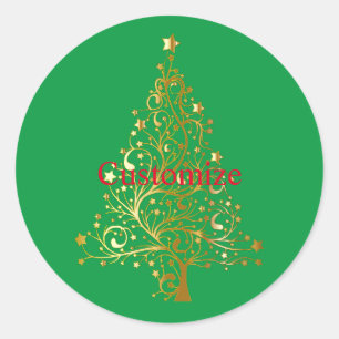 Fancy Gold Christmas Tree Thunder_Cove Classic Round Sticker