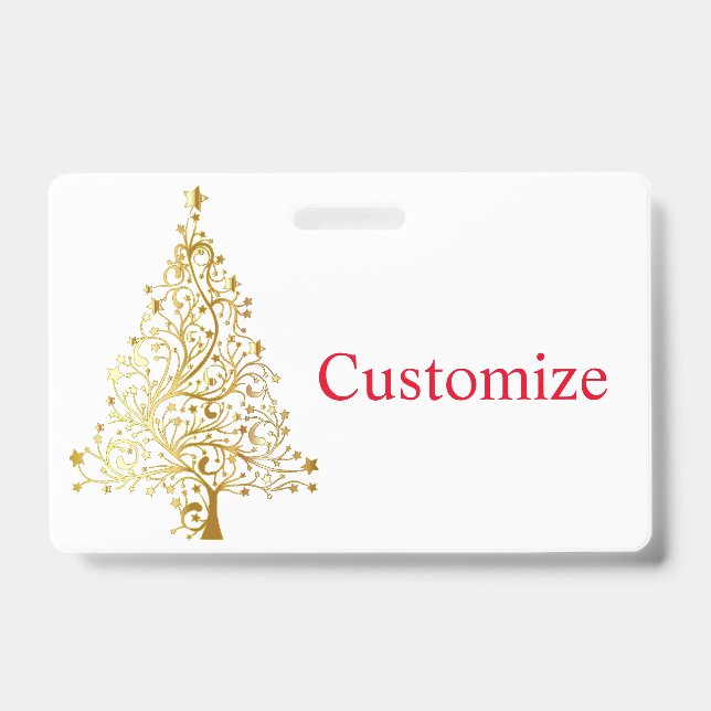 Fancy Gold Christmas Tree Thunder_Cove  ID Badge (Front)
