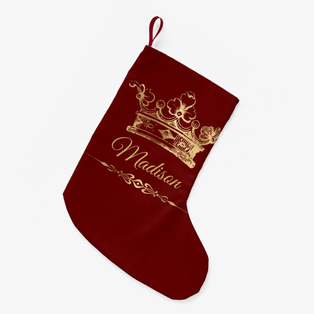 Fancy Gold Crown Personalized Small Christmas Stocking (Front (Hanging))